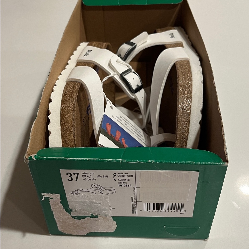 NWT Betula by BIRKENSTOCK White Mia Soft Bed Faux Leather Sandals Size 37 Narrow - Picture 8 of 8